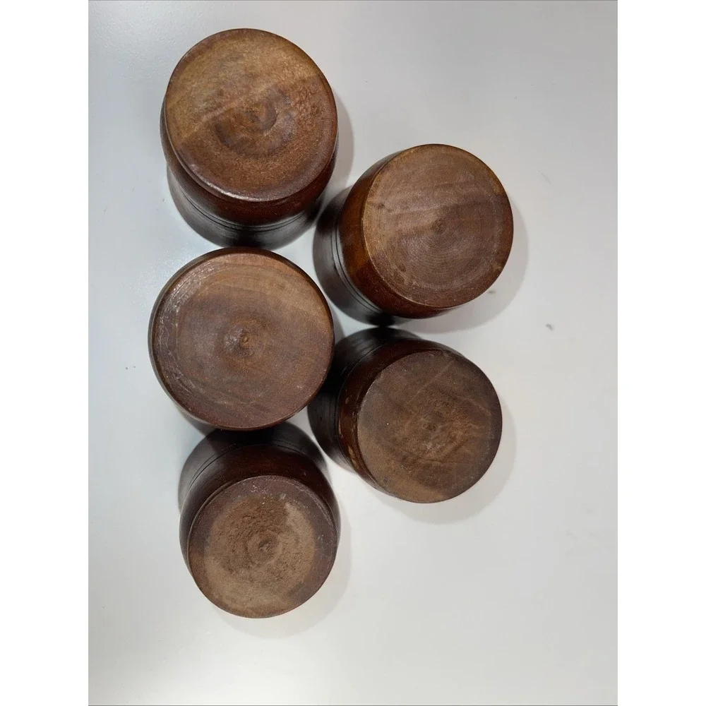Vintage Boho Hand Carved Wooden 5 Shot Glasses